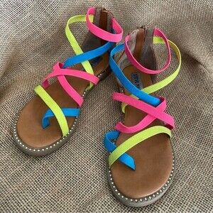 Steve Madden Colorful Neon Strappy Sandals for Girls, size 1